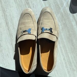 Hermes Light Tan Loafers with Metallic Accent